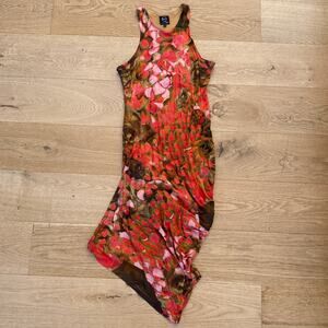 Alexander McQueen Midi Dress McQ Floral Racer Back Size S Orange Red Pink Green
